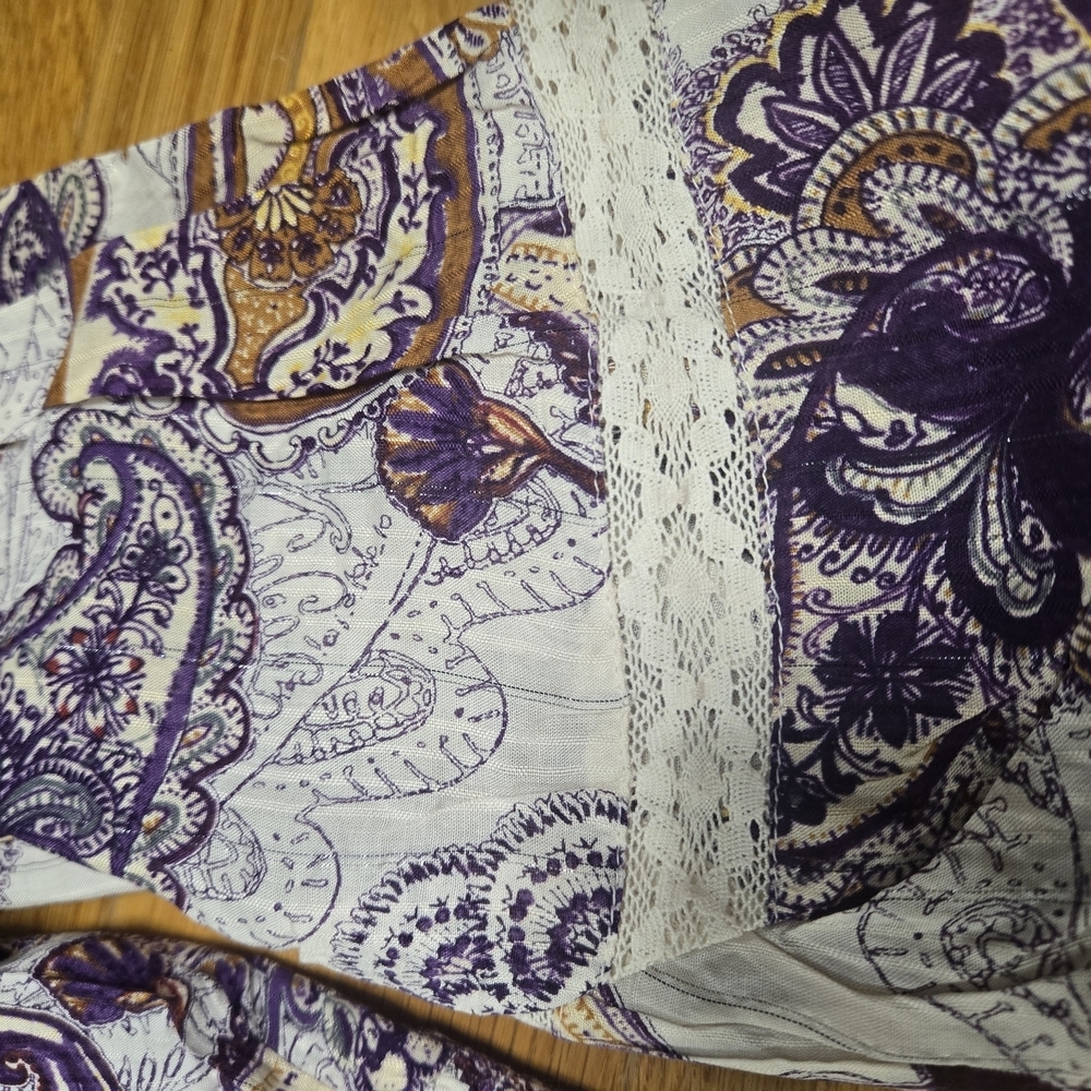 Purple Cream Crop Blouse with Balloon Sleeves - Picture 8 of 9